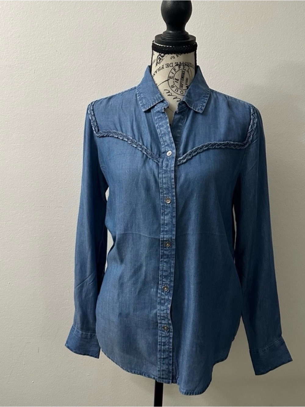Beachlunchlounge Women’s Denim Chambray Western Button-Up Top NWT